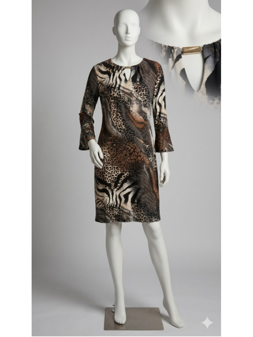 Frank Lyman Montreal Animal Print Dress Size 20 Brown Black Leopard Zebra Career